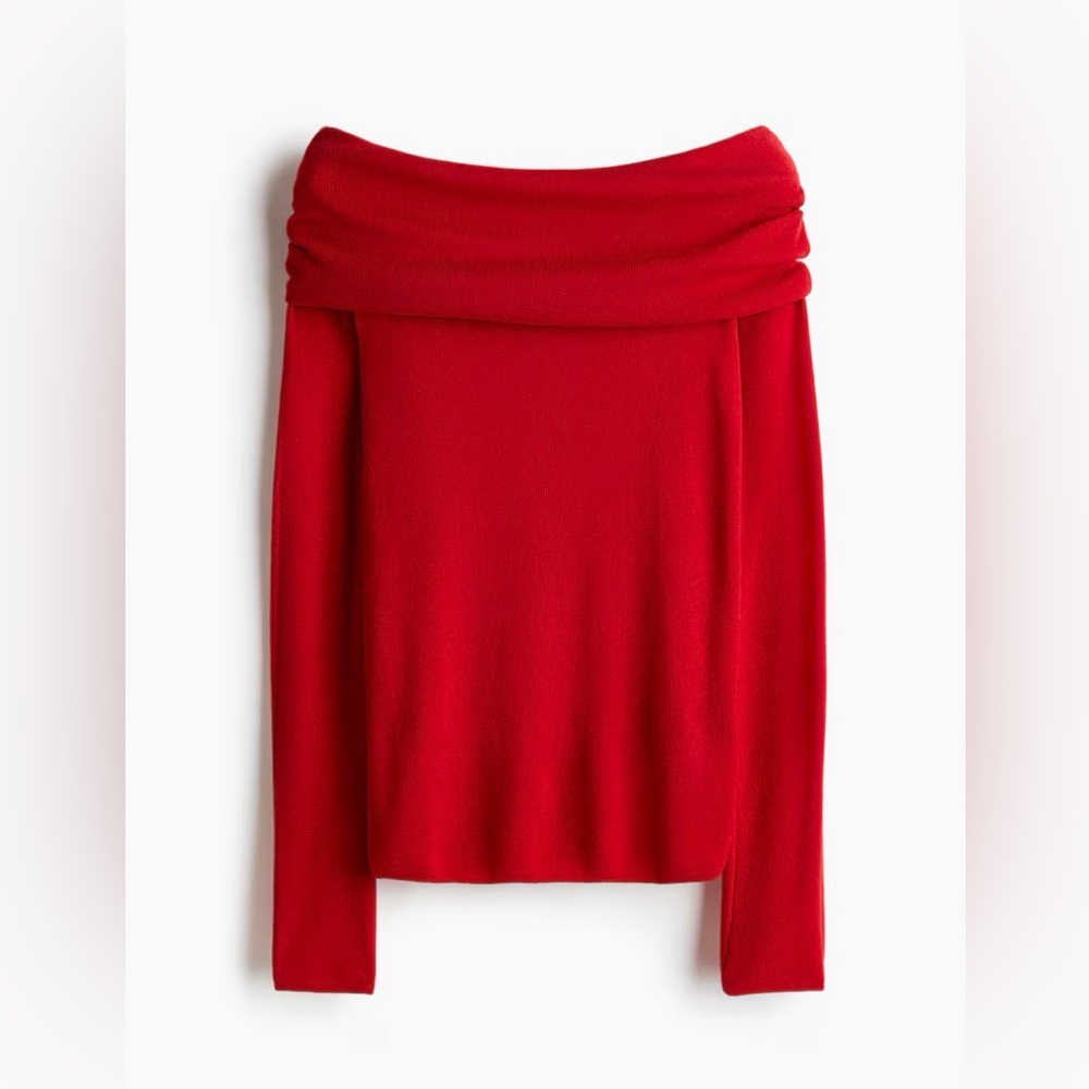 H&M Elegant Red Off-Shoulder Sweater